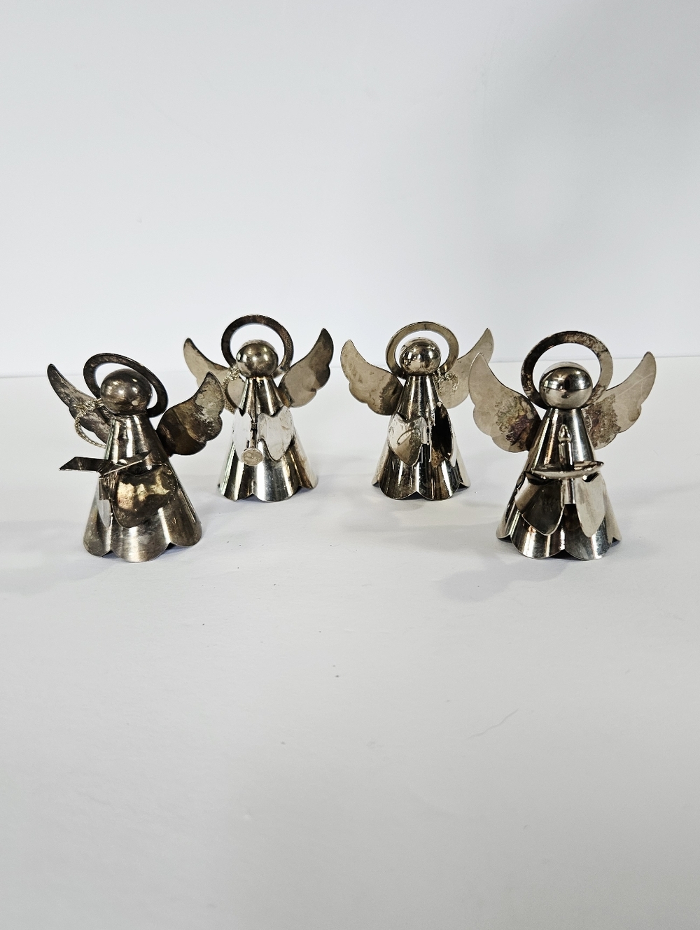 Vintage Regal Silver Co Set of 4 Teardrop Silver Plated Angel Figurine Ornaments